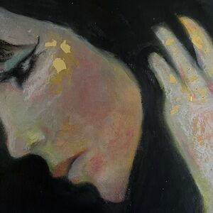 “Cher in 1969” 11x14 Original gold leaf, oil & pastel on cardboard.